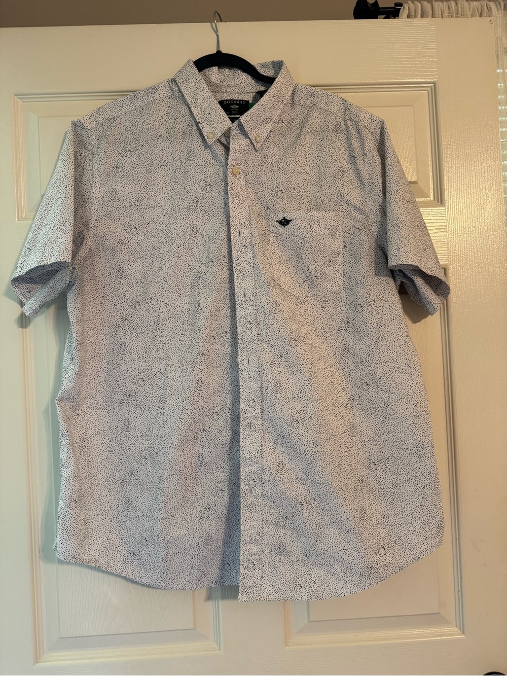 Dockers White Short-Sleeve Button-Down with Navy Microprint
